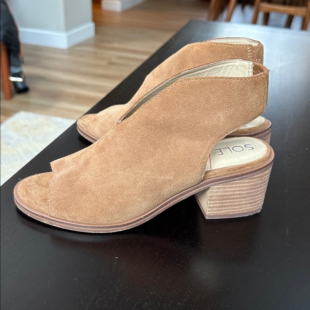 Sole Society Suede Block Heel Slingback Peep toe Mules - Picture 3 of 7